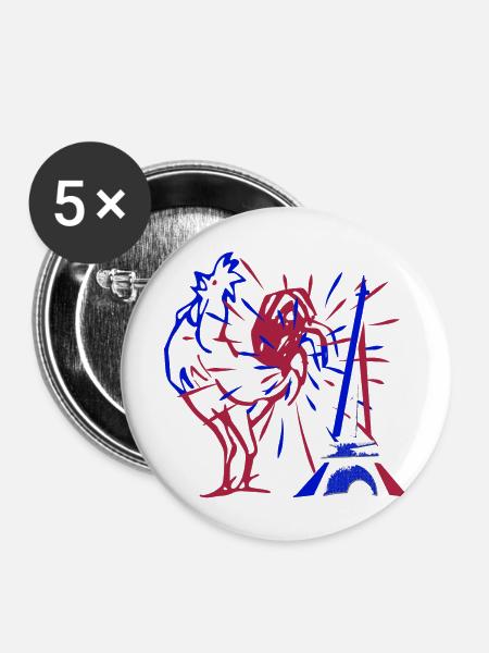 Frankreich - Buttons groß 56 mm (5er Pack) - Weiß