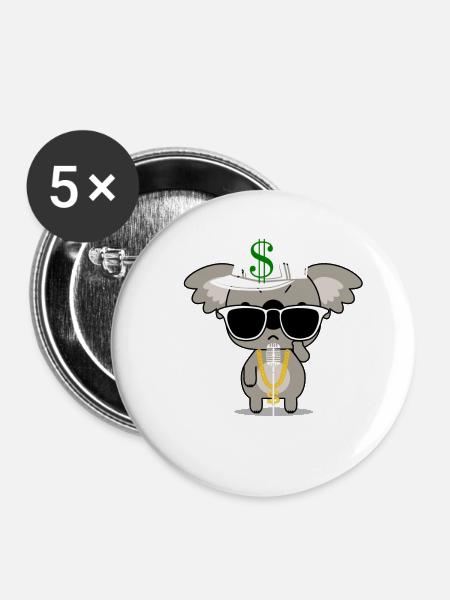 Koala am Mic - Buttons groß 56 mm (5er Pack) - Weiß