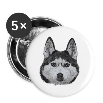 coole hundemotive für männer, huskygesicht - Buttons groß 56 mm (5er Pack) - Weiß - Vorne