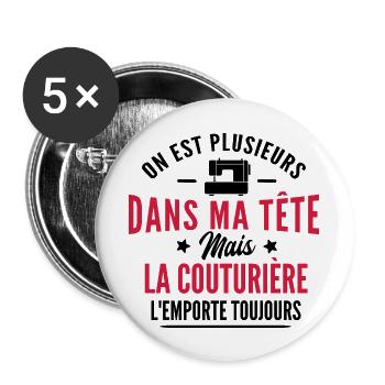 cadeau humour couturière - Lot de 5 grands badges (56 mm) - blanc - Devant