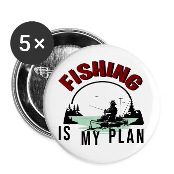 ANGELN IST MEIN PLAN - Buttons groß 56 mm (5er Pack) - Weiß - Vorne