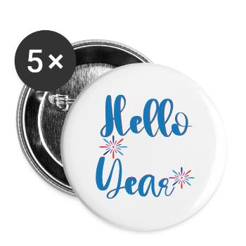 Hello New Year - Buttons groß 56 mm (5er Pack) - Weiß - Vorne