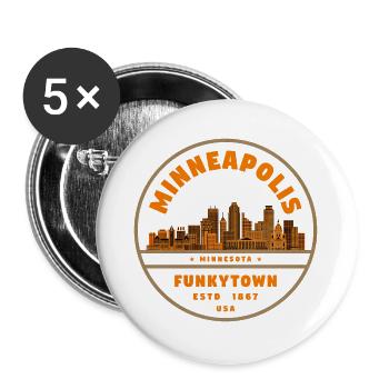 Minneapolis Funkytown Skyline Retro - Buttons groß 56 mm (5er Pack) - Weiß - Vorne