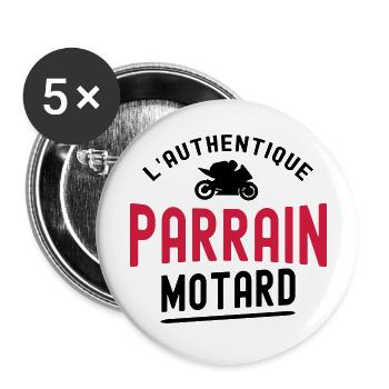 authentique parrain motard / parrain et moto - Lot de 5 grands badges (56 mm) - blanc - Devant