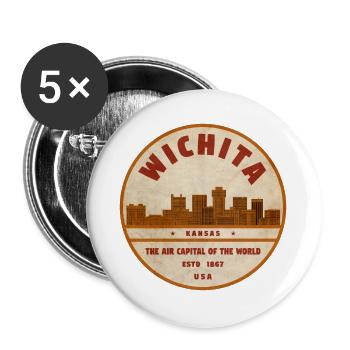 Emblème rétro de la capitale aérienne de Wichita - Lot de 5 grands badges (56 mm) - blanc - Devant