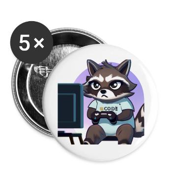 Racoon Playing Computer Games - Buttons large 2.2''/56 mm (5-pack) - white - Front