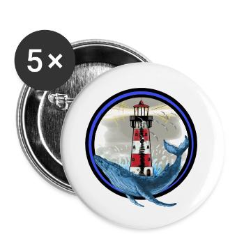 Marine Mammals Fish Whale Lighthouse Sea Coast Ahoy - Buttons large 2.2''/56 mm (5-pack) - white - Front