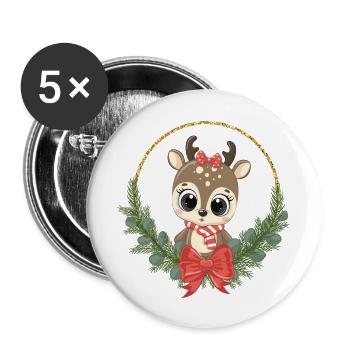 doux renne Noël Rudolf Joyeux Noël - Lot de 5 grands badges (56 mm) - blanc - Devant