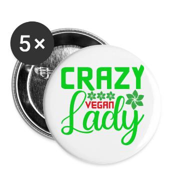 Crazy Vegan Lady - Buttons large 2.2''/56 mm (5-pack) - white - Front