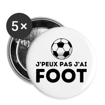 J'peux pas j'ai foot tshirt, pull, casquette - Lot de 5 grands badges (56 mm) - blanc - Devant