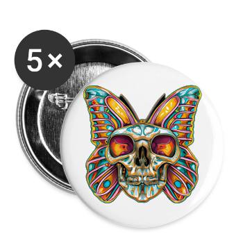 Colorful Mexican butterfly Totenkop - Buttons large 2.2''/56 mm (5-pack) - white - Front