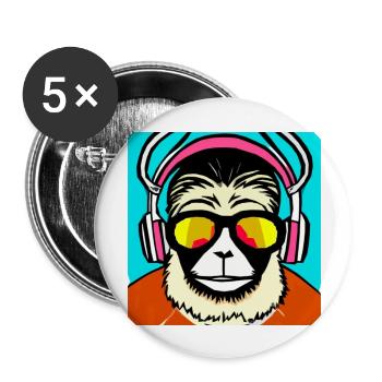 Affe hört Musik mit Kopfhörern - Buttons groß 56 mm (5er Pack) - Weiß - Vorne