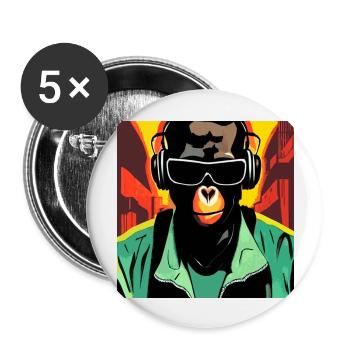 Monkey listening to music with headphones - Buttons large 2.2''/56 mm (5-pack) - white - Front