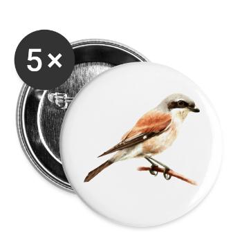 Heimische Gartenvögel Neuntöter - Buttons groß 56 mm (5er Pack) - Weiß - Vorne
