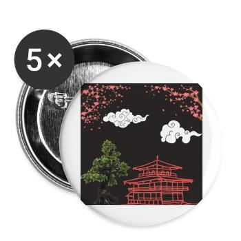 temple Japonais - 日本の神社 - Lot de 5 grands badges (56 mm) - blanc - Devant
