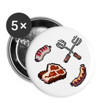 BBQ / Grilling in Pixel Art - Buttons large 2.2''/56 mm (5-pack) - white - Front