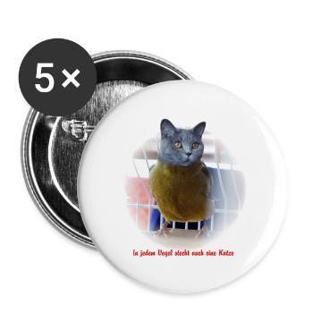 Katzen Vogel Poster - Buttons groß 56 mm (5er Pack) - Weiß - Vorne