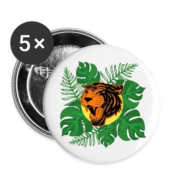 Tiger Jungle Roar Monstera Feuilles Cadeau - Lot de 5 grands badges (56 mm) - blanc - Devant