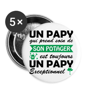 papy exceptionnel / papy jardinier - Lot de 5 grands badges (56 mm) - blanc - Devant