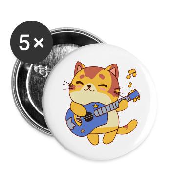 Gitarrist Katze - Buttons groß 56 mm (5er Pack) - Weiß - Vorne