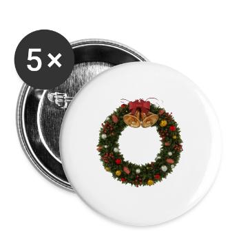 Weihnachtskranz mit Glocken und Schleife - Buttons groß 56 mm (5er Pack) - Weiß - Vorne