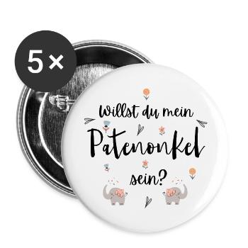 Willst du mein Patenonkel sein? Patenonkel fragen - Buttons groß 56 mm (5er Pack) - Weiß - Vorne