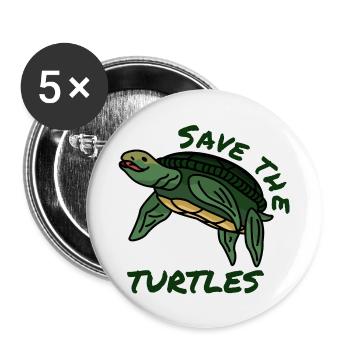 Rettet die Schildkröten Hilf Spruch Umwelt Plastik - Buttons groß 56 mm (5er Pack) - Weiß - Vorne