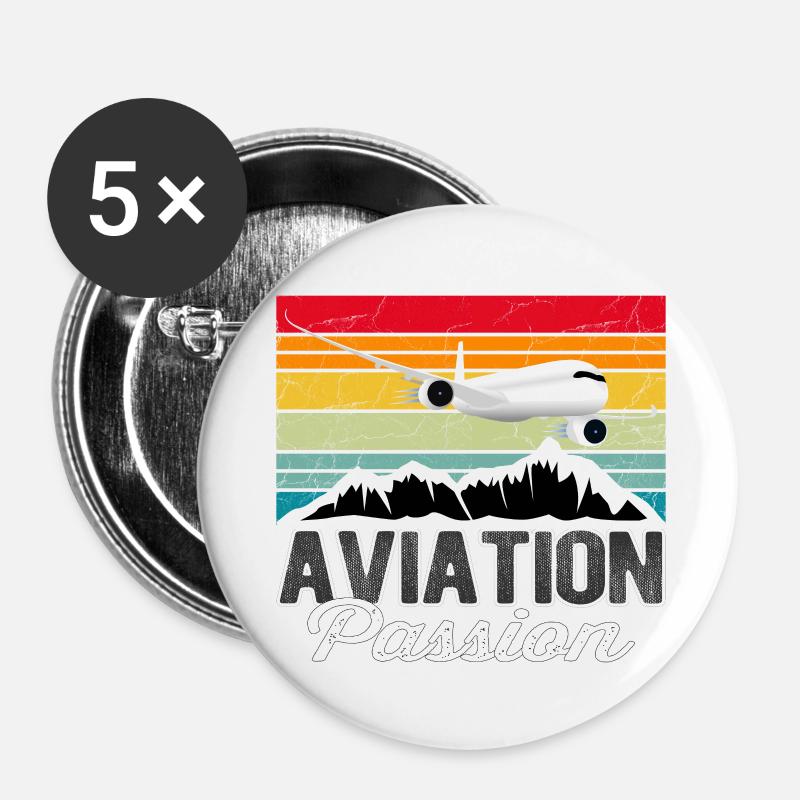 Aviation Passion Sunset - Vintage Gift Pilot - Buttons large 2.2''/56 mm (5-pack) - white