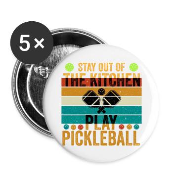 rester en dehors de la cuisine jouer au pickleball - Lot de 5 grands badges (56 mm) - blanc - Devant