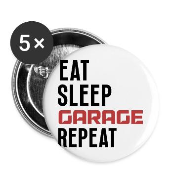 Eat sleep garage repeat original gift car mechanic - Lot de 5 grands badges (56 mm) - blanc - Devant