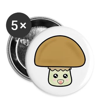 Pilz Champignon cute mit Gesicht - Buttons groß 56 mm (5er Pack) - Weiß - Vorne