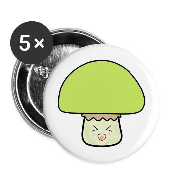 Mushroom green cute with face - Buttons large 2.2''/56 mm (5-pack) - white - Front