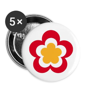 des années 70 motif fleur rouge - Lot de 5 grands badges (56 mm) - blanc - Devant