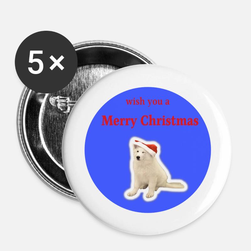 Merry Christmas blue - Buttons large 2.2''/56 mm (5-pack) - white