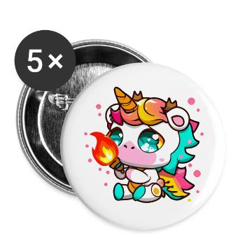 00232 verspieltes Einhorn spielt mit Feuer - Buttons groß 56 mm (5er Pack) - Weiß - Vorne