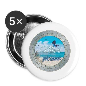 Meer geht immer – Strandlook - Buttons groß 56 mm (5er Pack) - Weiß - Vorne