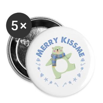 FROHE CHRISTEN BLAUER LIEBLICHER BÄR - Buttons groß 56 mm (5er Pack) - Weiß - Vorne