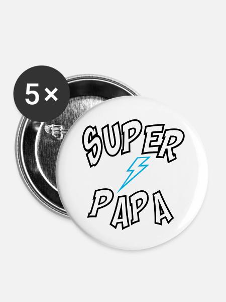 Super Papa - Buttons groß 56 mm (5er Pack) - Weiß