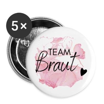 Team Braut - Buttons groß 56 mm (5er Pack) - Weiß - Vorne