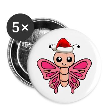 Schmetterling Comic Weihnachten - Buttons groß 56 mm (5er Pack) - Weiß - Vorne