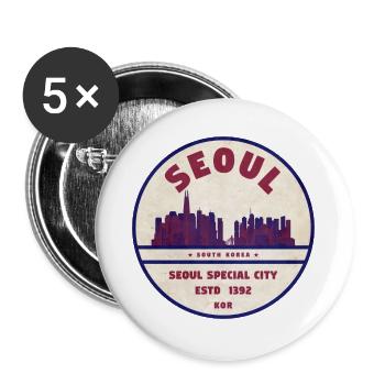 Seoul Skyline Vintage Badge - Buttons groß 56 mm (5er Pack) - Weiß - Vorne