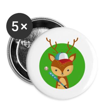 Hirsche und Baseball - Buttons groß 56 mm (5er Pack) - Weiß - Vorne