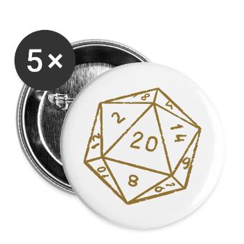 Minimalistischer W20 Spiel Würfel - Buttons groß 56 mm (5er Pack) - Weiß - Vorne