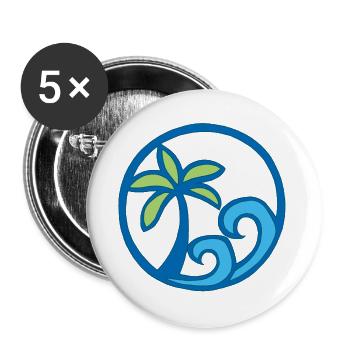 Wellen und Palme - Buttons groß 56 mm (5er Pack) - Weiß - Vorne