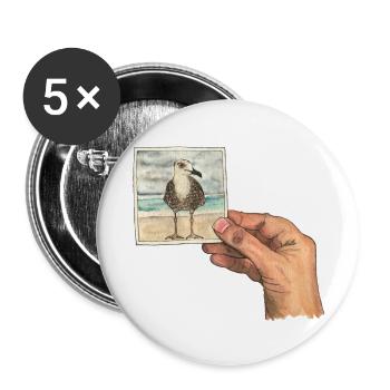 Hand mit Foto einer Möwe - Buttons groß 56 mm (5er Pack) - Weiß - Vorne