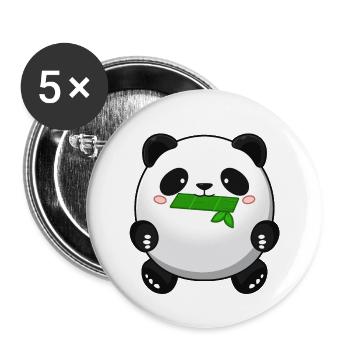 Fat Panda mit Bambus - Pandabär Cute Kawaii Bär - Buttons groß 56 mm (5er Pack) - Weiß - Vorne