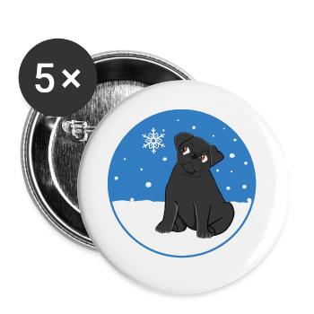Black Pug in the Snow - Buttons large 2.2''/56 mm (5-pack) - white - Front