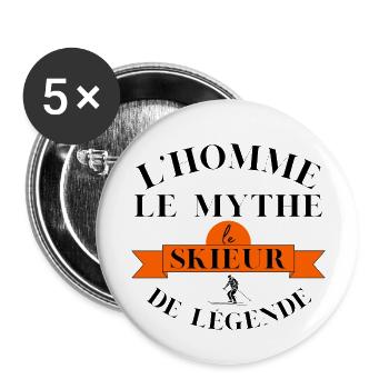 Skieur de légende : Maître des pistes, cadeau ski - Lot de 5 grands badges (56 mm) - blanc - Devant