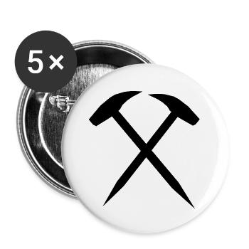 Schlägel und Eisen, Bergbau Symbol - Buttons groß 56 mm (5er Pack) - Weiß - Vorne