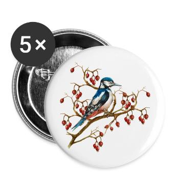 Bunter Vogel - Buttons groß 56 mm (5er Pack) - Weiß - Vorne